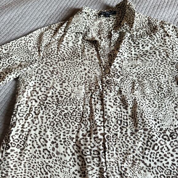 Leopard Top Small Long Sleeved Button Down Blouse - Picture 15 of 15